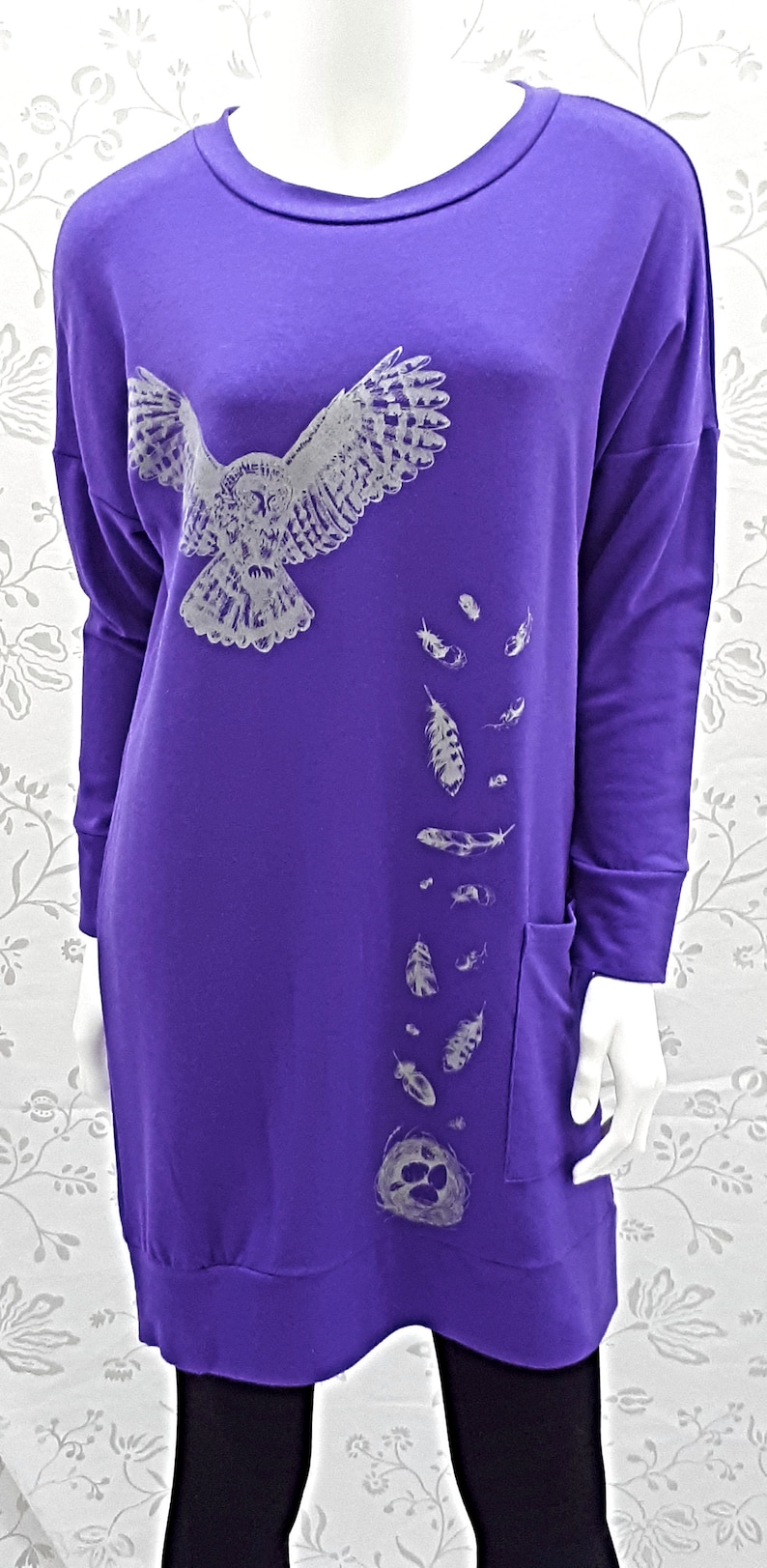 Bamboo Violet Clothing Made in Canada Design Longline Pachena Sweatshirt Fashion featuring OWL SPIRIT by PachenaClothing