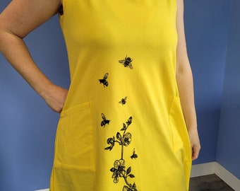 Pachena, Clothing, Fashion, Design, Cotton Dress, featuring BUMBLEBEES by PachenaClothing, Made in Canada,