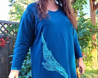 Earth, Clothing, Fashion, Design, Bamboo, Weekend Tunic, featuring the artwork SOLO WHALE by PachenaClothing, Made in Canada,