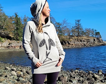 Ladies, Pachena, Clothing, Design, Cotton Terry, Bamboo, Kangaroo Hoodie, featuring the artwork JUMPER ORCA, by PachenaClothing, Canada