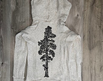 Unisex, Pachena, Kleding, Design, Katoenen Terry, Bamboe, Unisex Kangaroo Hoodie, met het kunstwerk PONDEROSA PINE, door PachenaClothing