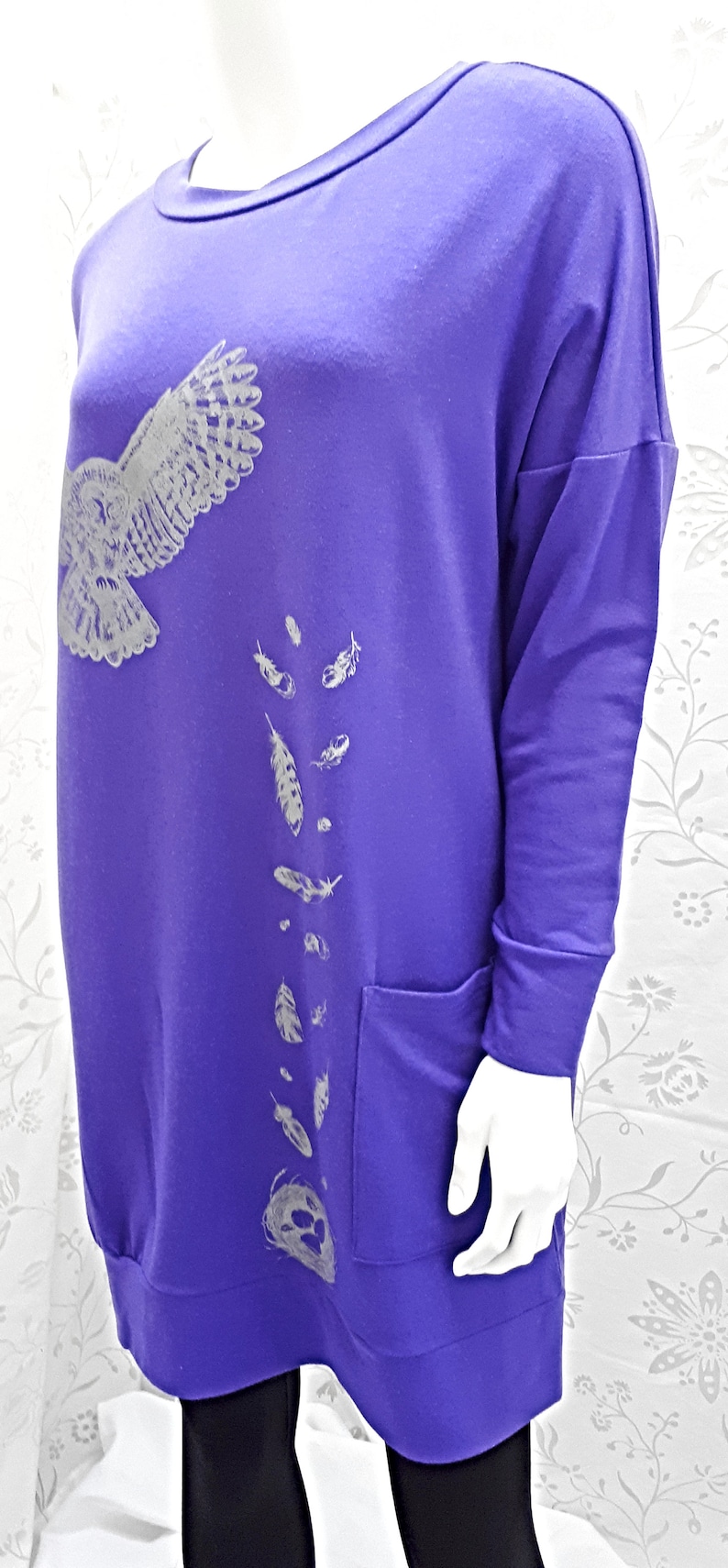 Bamboo Violet Clothing Made in Canada Design Longline Pachena Sweatshirt Fashion featuring OWL SPIRIT by PachenaClothing