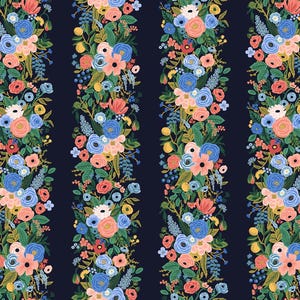 Rifle Paper Co. Wildwood, Garden Party Vines, Navy, quilting cotton fabric, sold by the half yard.