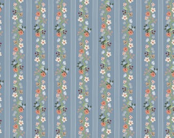 Rifle Paper Co., Gracie, Floral Trellis Stripe, Slate, sold in half yard increments