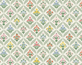 Rifle Paper Co., Dahlia, Estee Garden, Cream Multi, quilting cotton, sold by the half-yard