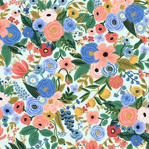 Rifle Paper Co. Garden Party Petite Scale, Blue, quilting cotton fabric, sold by the half-yard