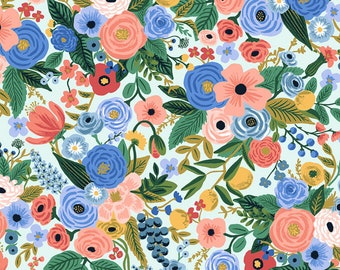 Rifle Paper Co. Garden Party Petite Scale, Blue, quilting cotton fabric, sold by the half-yard