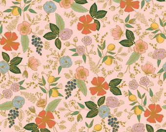Rifle Paper Co. | Orchard | Colette | Blush Metallic | quilting cotton fabric | half yard increments