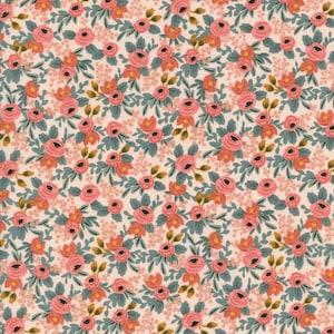 Rifle Paper Co., Les Fleurs, Rosa, Peach, cotton fabric, sold in half yard increments.