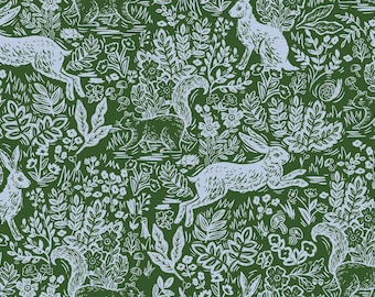 Rifle Paper Co., Wildwood, Fable, green, cotton fabric, sold in half yard increments.