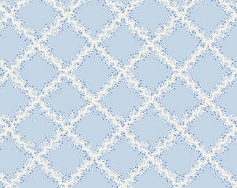 Rifle Paper Co., Dahlia, Lattice, Blue, cotton fabric, sold by the half-yard