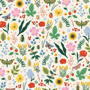 Rifle Paper Co. Vintage Curio, Cream Metallic, quilting cotton fabric, sold by the half-yard