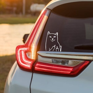 Cat flipping off middle finger funny vinyl car window bodywork bumper sticker decal label