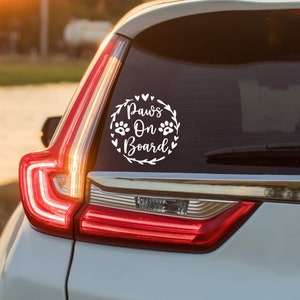 Paws on board vinyl car window, bodywork, bumper sticker, label decal