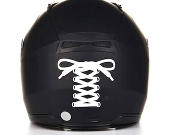Motorbike Helmet - Lid - bow - lace up - vinyl sticker - Label - Decal - motorcycle - girl rider - pretty helmet