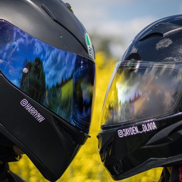 Motorbike Helmet x2 - Lid, Instagram handle vinyl sticker - Label - Decal, Social Media - Social networking - Insta Name.