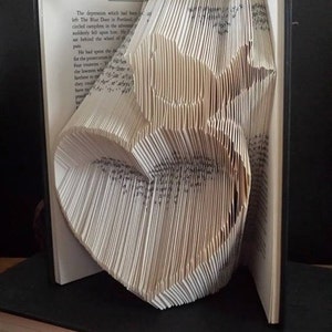 Modello pieghevole per libro a forma di cuore con uccellino (288 pieghe, 576 pagine numerate)
