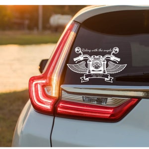 Riding with the angels biker memorial remembrance vinyl car window bodywork bumper sticker decal label