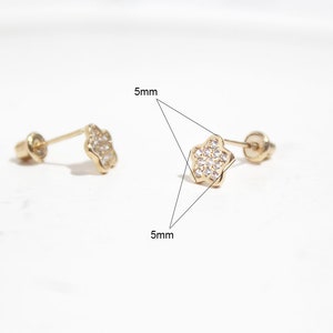 14k Solid Yellow Gold Cubic Zirconia Flower Baby Girls Children Screwback Earrings image 2