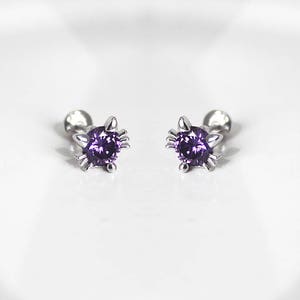 Cat Screwback Earrings, 925 Sterling Silver, Cubic Zirconia, Baby Girls Children Women Screwback Earrings