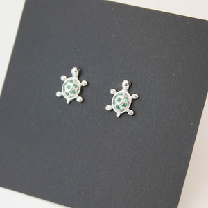 Cubic Turtle Children Screwback earrings, 925 Sterling Silver,  Baby Girls Dainty Earrings