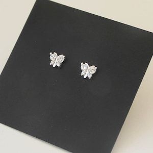 Cubic Butterfly Earrings, 925 Sterling Silver, Baby Girls Children Screwback Earrings