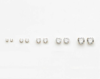 14k Solid White or Yellow Gold Cubic Zirconia Round Stud Baby Girls Children Screwback Earrings