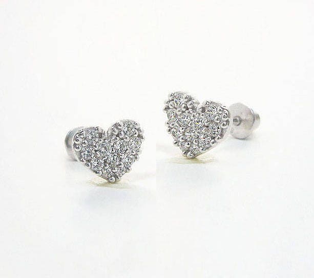Heart Screwback Earrings 925 Sterling Silver Cubic Zirconia | Etsy