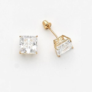 14k Solid White or Yellow Gold Cubic Square Stud Baby Girls Children Screwback Earrings image 1