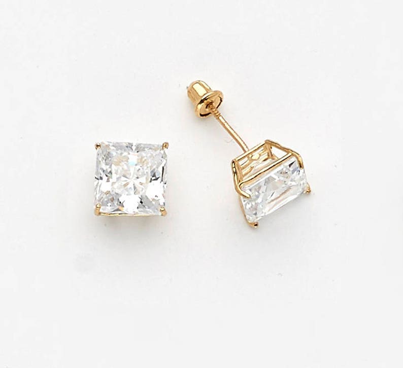 14k Solid White or Yellow Gold Cubic Square Stud Baby Girls Children Screwback Earrings image 1