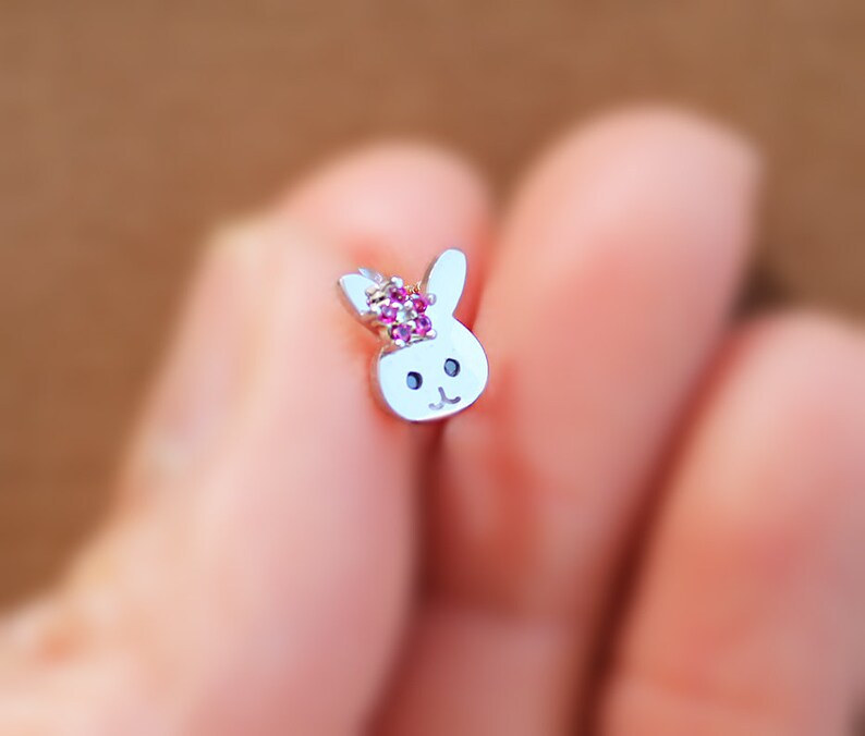 Flower Rabbit Screwback Earrings, 925 Sterling Silver, Cubic Zirconia ...