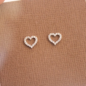 14k Solid Yellow Gold, Open Heart Screwback Earrings, Cubic Zirconia, Baby Girls Children Women Screwback Earrings
