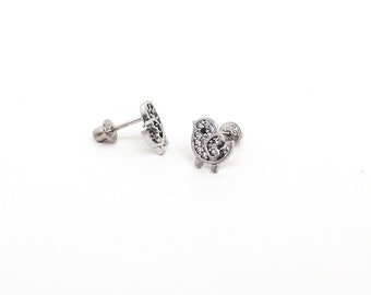 925 Sterling Silver Cubic Chick Baby Girls Children Screwback Earrings