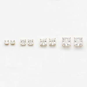 14k Solid White or Yellow Gold Cubic Square Stud Baby Girls Children Screwback Earrings image 2