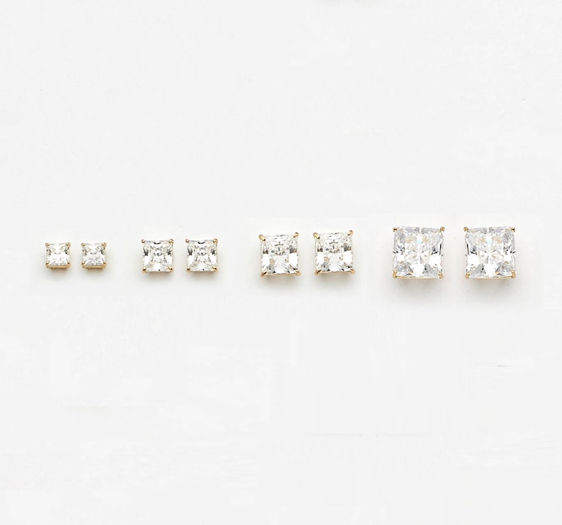 14k Solid White or Yellow Gold Cubic Square Stud Baby Girls Children Screwback Earrings image 2