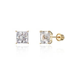 14k Solid White or Yellow Gold Cubic Square Stud Baby Girls Children Screwback Earrings image 5