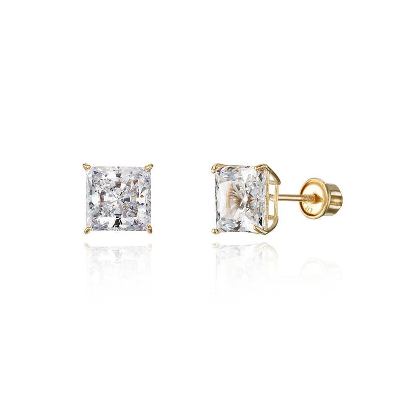 14k Solid White or Yellow Gold Cubic Square Stud Baby Girls Children Screwback Earrings image 5