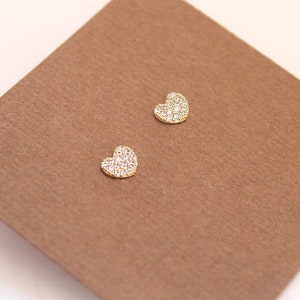 14k Solid Yellow Gold, Cubic Heart Screwback Earrings, Cubic Zirconia, Baby Girls Children Women Screwback Earrings