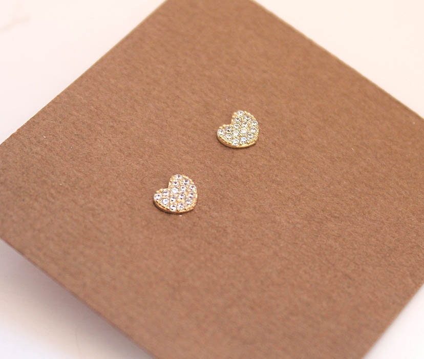 14k Solid Yellow Gold, Cubic Heart Screwback Earrings, Cubic Zirconia, Baby Girls Children Women Screwback Earrings
