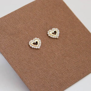 14k Solid Yellow Gold Cubic Zirconia Heart Baby Girls Children Screwback Earrings