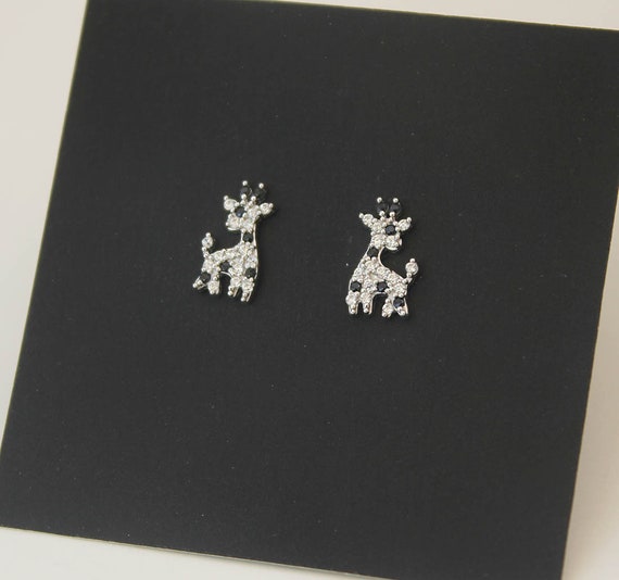 925 Sterling Silver Rhodium Plated Giraffe CZ Screwback Baby Girls Earrings 