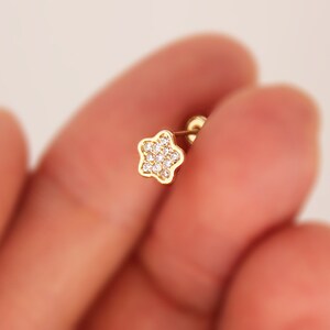 14k Solid Yellow Gold Cubic Zirconia Flower Baby Girls Children Screwback Earrings image 3