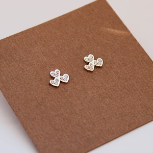 14k Solid Yellow Gold Cubic Zirconia Three Heart Baby Girls Children Screwback Earrings