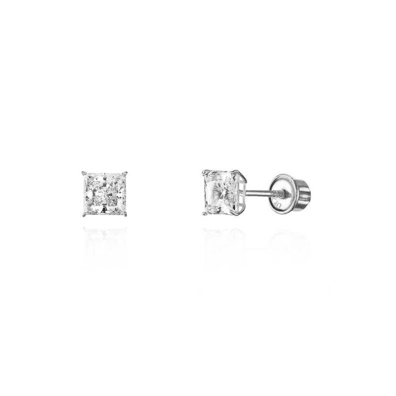 14k Solid White or Yellow Gold Cubic Square Stud Baby Girls Children Screwback Earrings image 4