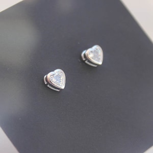 Cubic Heart Screwback Earrings, 925 Sterling Silver, Baby Girls Children Women Screwback Earrings