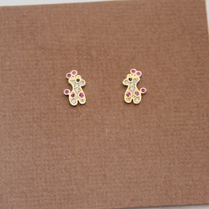 Giraffe Screwback Earrings, 14k Yellow Solid Gold, Cubic Zirconia, Baby Girls Children Screwback Earrings