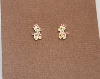 Giraffe Screwback Earrings, 14k Yellow Solid Gold, Cubic Zirconia, Baby Girls Children Screwback Earrings