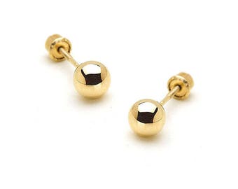 14k Solid White or Yellow Gold, Gold Ball Screwback Earrings, Baby Girls Children Women Screwback Earrings