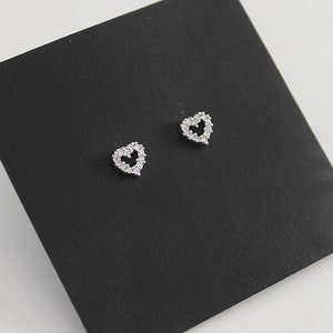 Cubic Open Heart Screwback Earrings, 925 Sterling Silver, Cubic Zirconia, Baby Girls Children Women Screwback Earrings