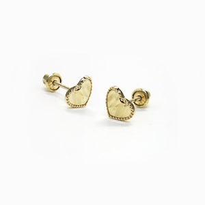 14k Solid Yellow Gold, Heart Screwback Earrings, Baby Girls Children Women Screwback Earrings